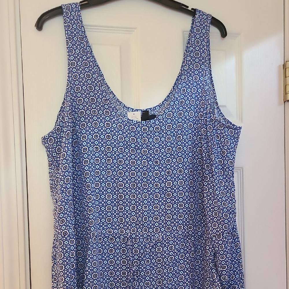 GAP Blue and White Patterned Sleeveless Draw Wsist Dress In XL